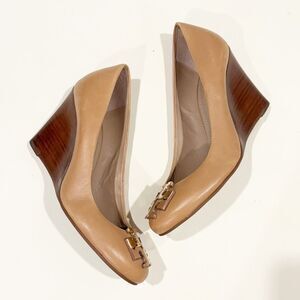 Tory Burch Lowell Wedge Shoe Pump Tan Leather Size 6.5